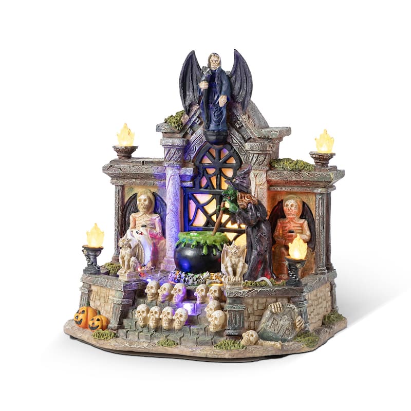 Glitzhome 9.75"H Lighted Resin Halloween Haunted House Table Village Decor