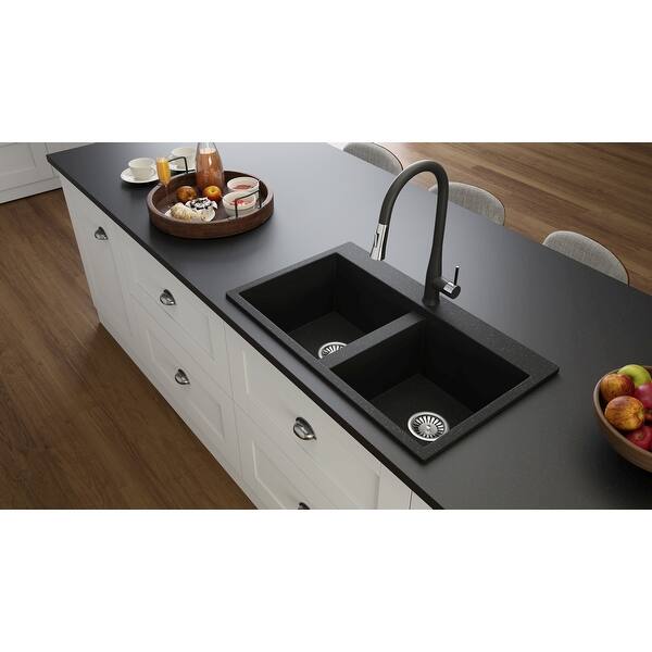 Shop Lavello Granite Composite 32 Undermount Double Bowl Kitchen Sink Kenix Overstock 30997723 Grey Metallic