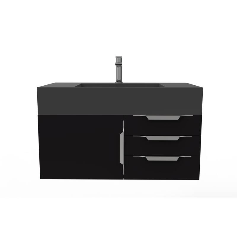 Nile 36" Wall Mounted Bathroom Vanity Set w/ Black Top