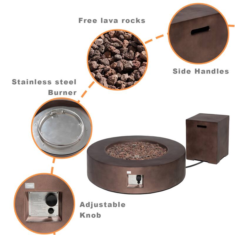 COSIEST 2-Piece Outdoor Concrete Propane Fire Pit Table with Tank Cover