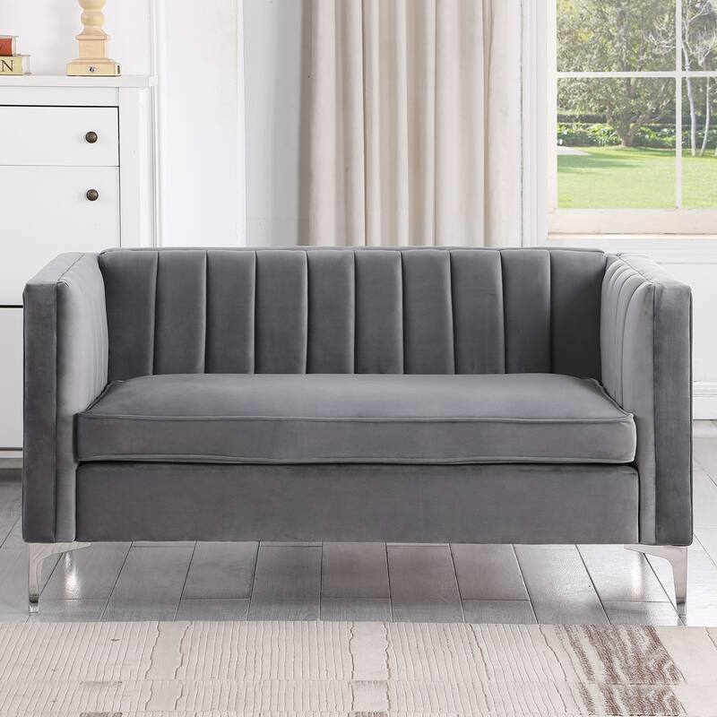 Morden Fort Modern 2 Pieces of Loveseat and Sofa Couch Set with Dutch Velvet Grey, Iron Legs