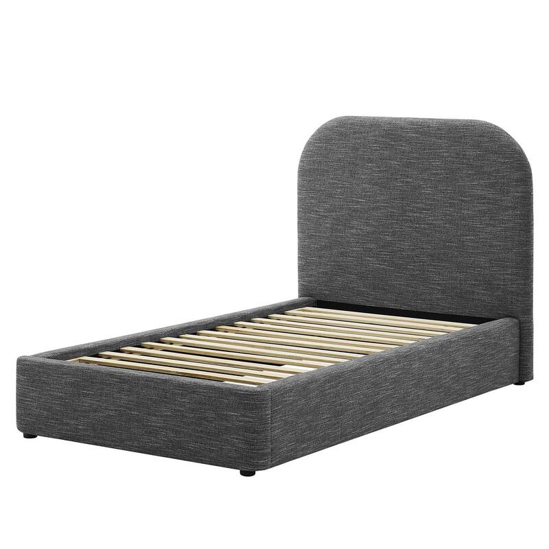 Hillsway Modern Curved Headboard Slate Fabric Upholstered Twin Size Platform Bed