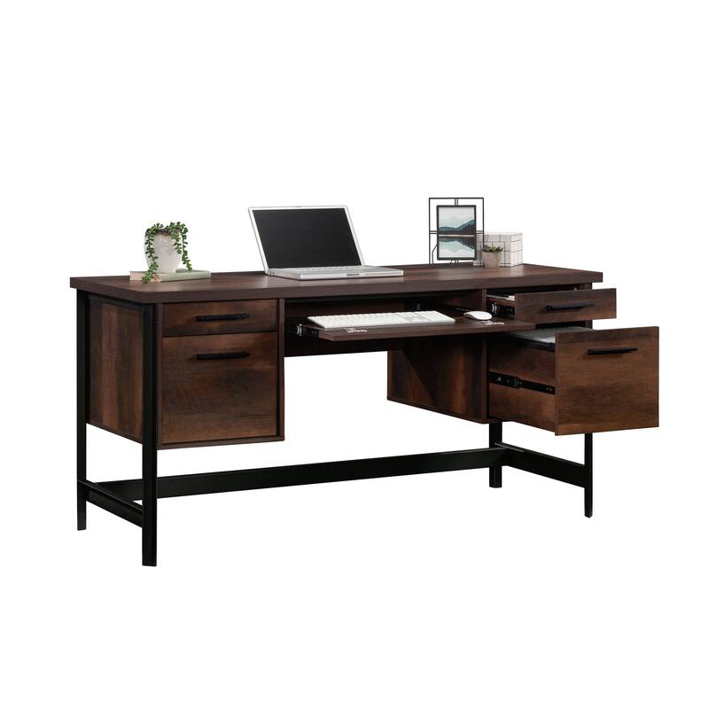Wood Modern Computer Desk with Spacious Desktop and 4 drawers, Brown