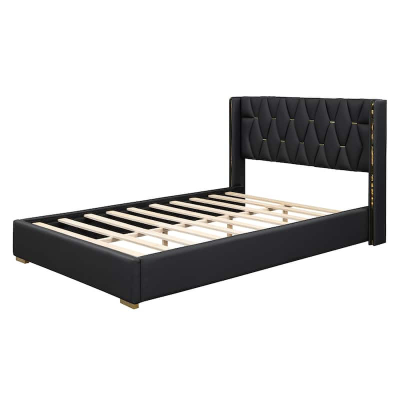 Elegant Upholstered Bed with Unique Metal Design