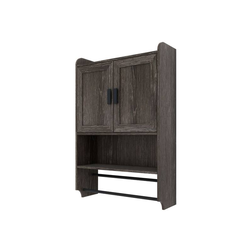 Wall-Mounted Bathroom Cabinet with Adjustable Shelves, Towel Bar, and Paper Holder for Over-the-Toilet Storage