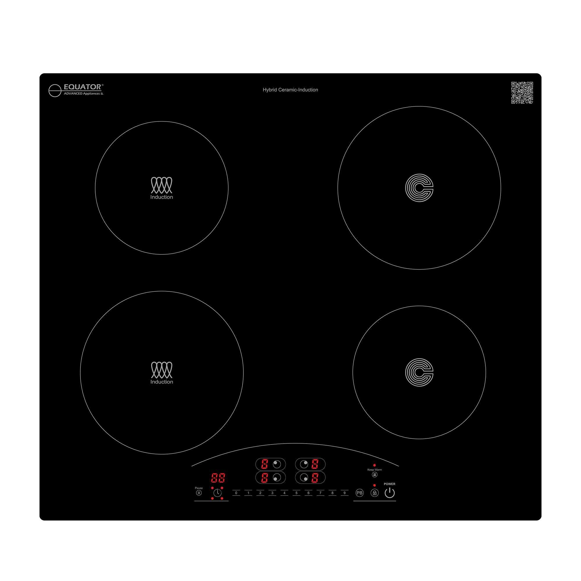 Equator 24" Electric Hybrid CERAMICINDUCTION 4 Burner Cooktop 9 Power