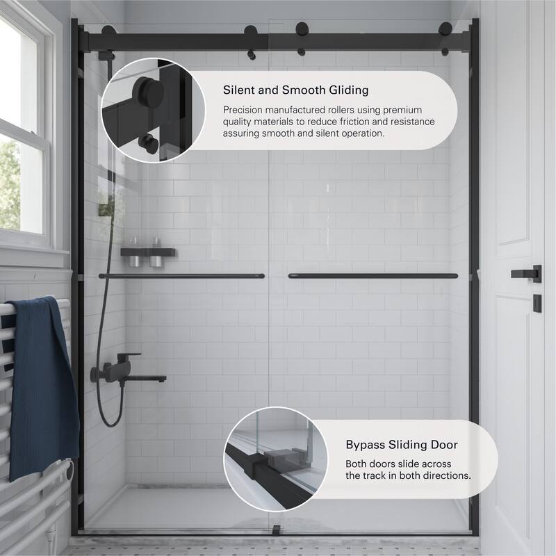 Seawin Verona Light Bypass Frameless Sliding Glass Shower Door 56 - 60 in. W x 76 in. H 1/4 in. (6 mm) Clear Tempered Glass