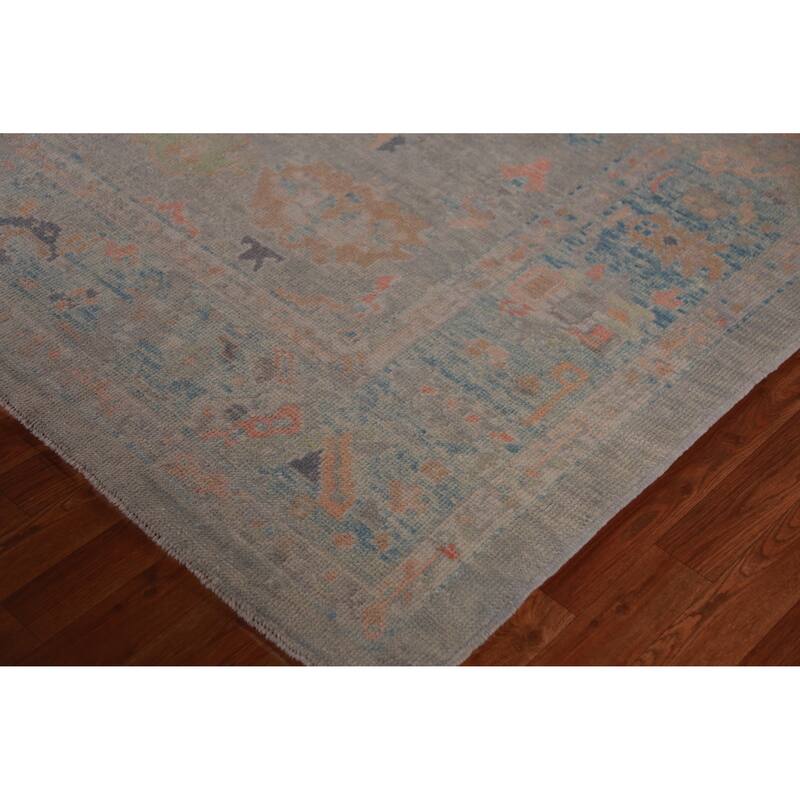Hand Knotted Oriental 100% Wool Carpet Transitional All-Over Greys & Charcoal Oushak Area Rug - 9' 11'' X 8' 0''