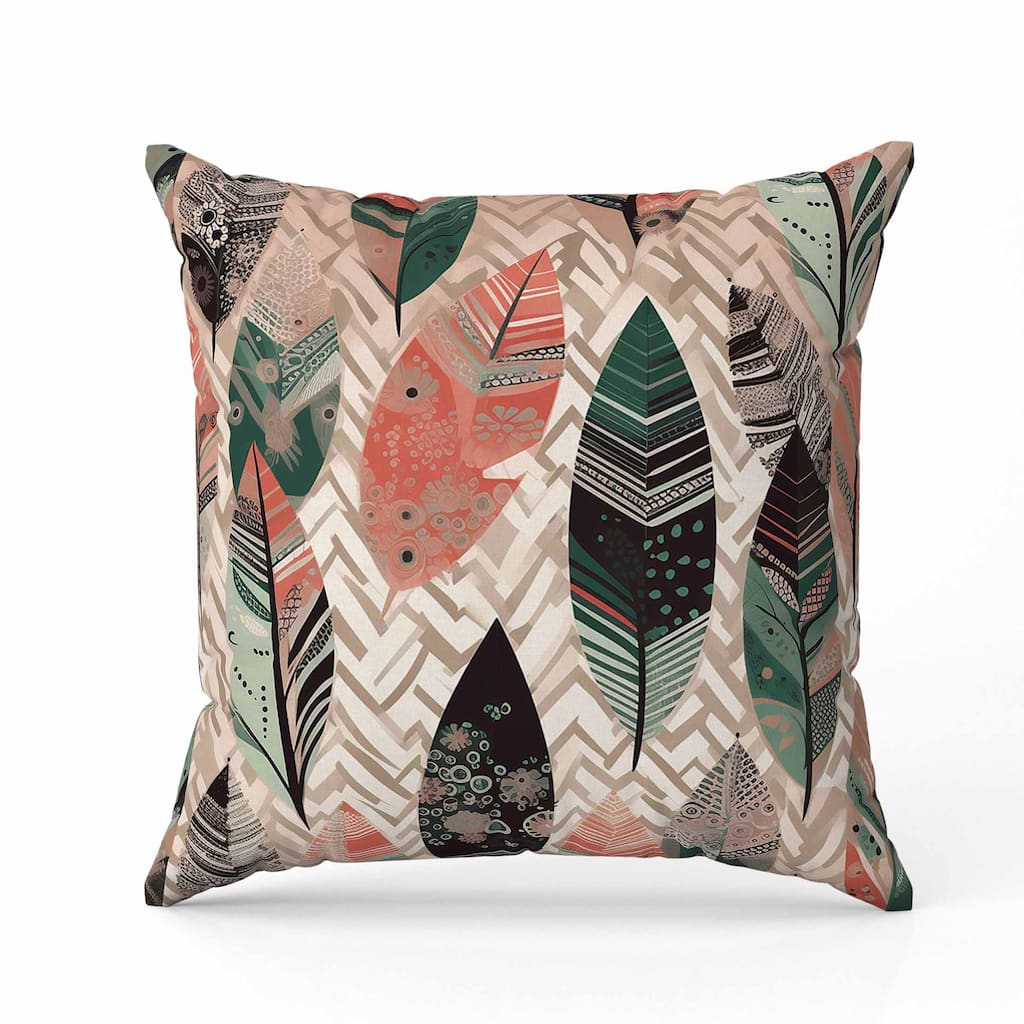 Leafy Mirage Faux Suede Reversible Throw Pillow Pink and Green