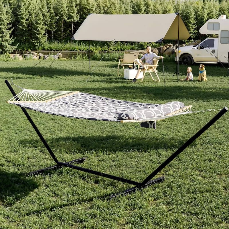 Outdoor 2-Person Hammock with Foldable Steel Stand for Garden - N/A