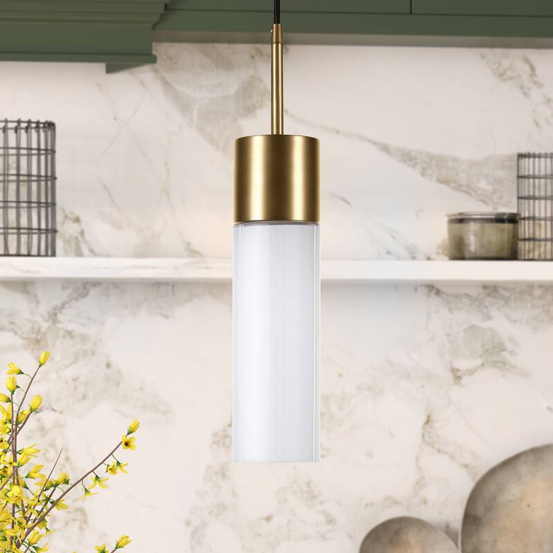 Lance 3.5" Wide Pendant with Glass Shade - Brass - Opaque Glass