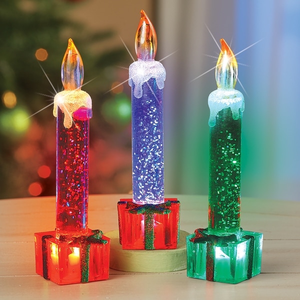 Color Changing Flameless Glitter Candles - Set of 3 - 7.750 x