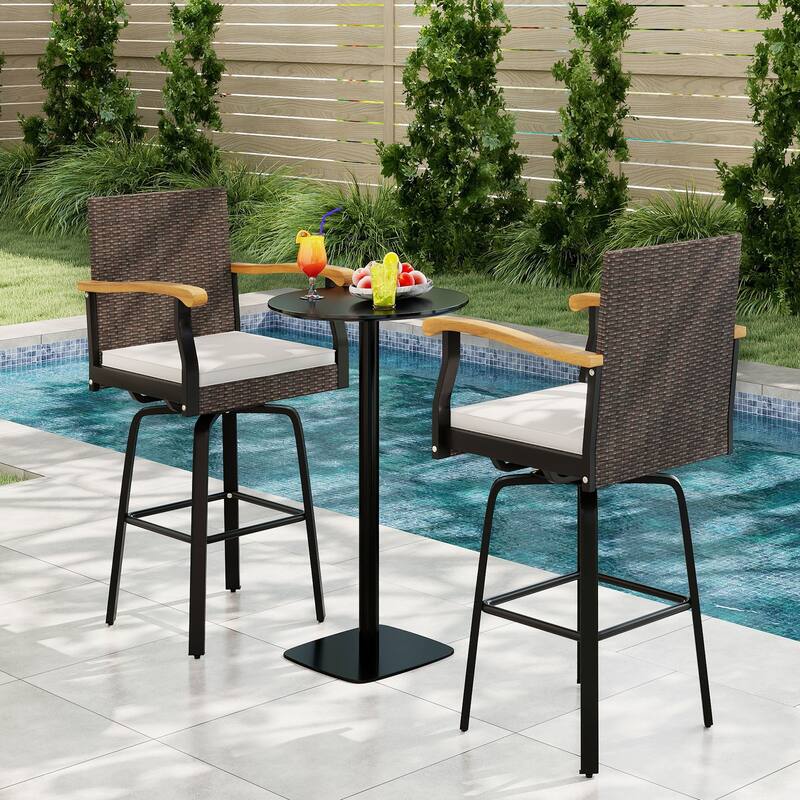 Gymax 2 PCS Outdoor Rattan 360 degree Swivel Bar Stool w/ Removable