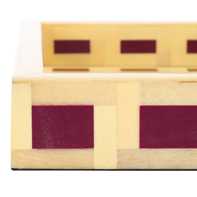 SAFAVIEH Home Sati Muted Yellow/Burgundy Resin 14.2"W x 10"D x 1.5"H Rectangle Tray