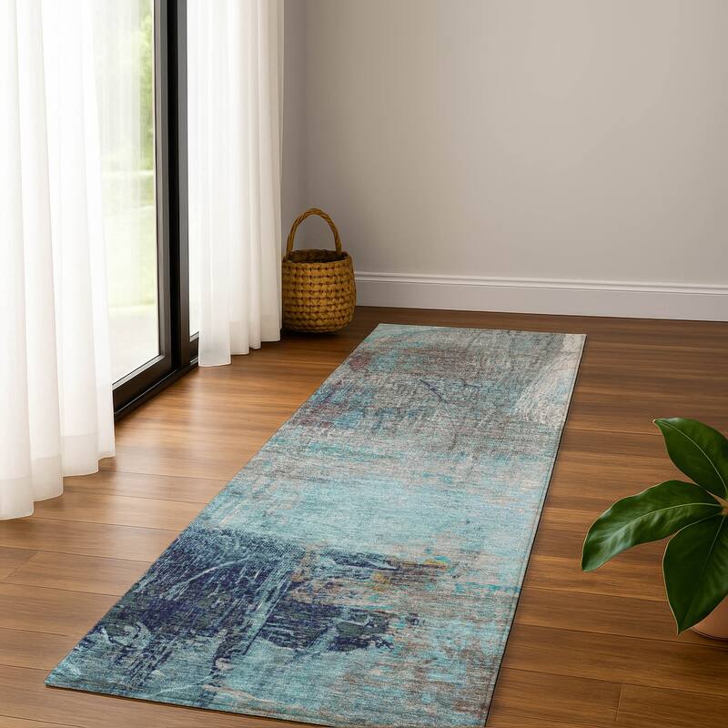 Premium Washable Super Soft Modern Prints Mayfield Rug - Teal - 2'3" x 7'6"
