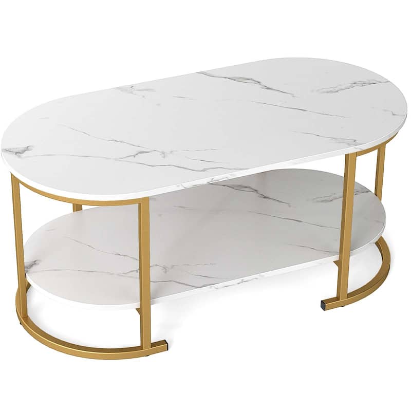 Gymax 2-Tier Wooden Accent Table w/Spacious Tabletop Open Storage