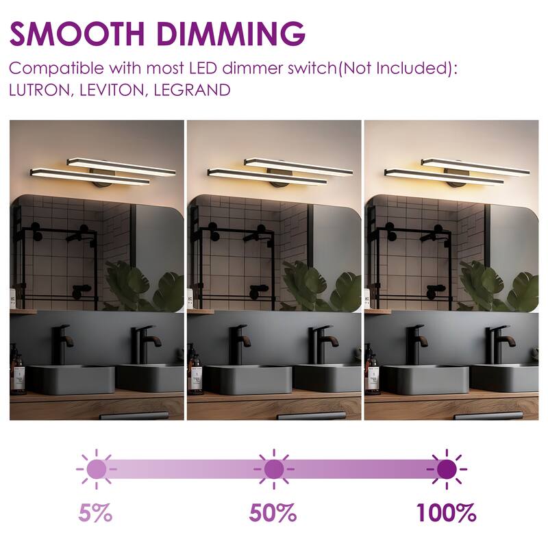 2-Light Modern Black Rectangular LED Bathroom Vanity Light - 27.7 in. W x 4.7 in. H x 4.5 in. D
