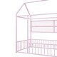 preview thumbnail 48 of 70, Metal House Bed with Metal Grid and Storage Shelves, Twin/Full Size Floor Montessori Bed with Roof Frame and Fence Guardrails