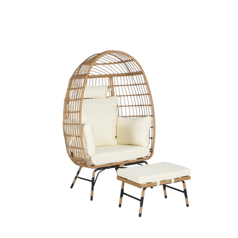 2-Piece Oversized Outdoor Rattan Egg Chair with Ottoman