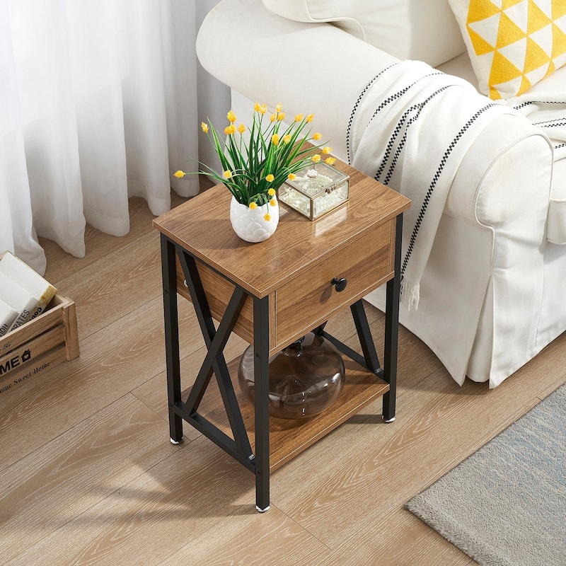Modern 1-Drawert Nightstands X-Design with Storage Shelf, Set of 2 Nightstands