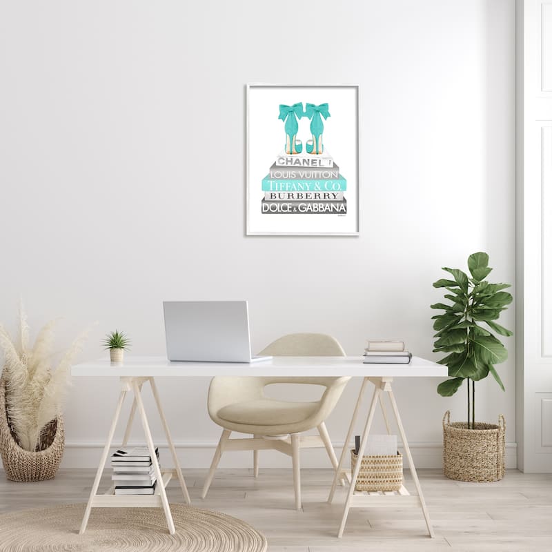 Stupell Turquoise Designer Heels on Modern Glam Bookstack Framed Wall Art - Blue