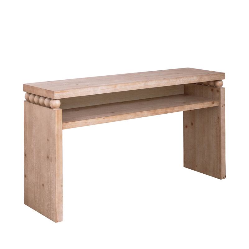 59in Modern Rustic Console Table Narrow Entryway Wood Storage Farmhouse Open Shelf
