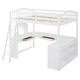 preview thumbnail 9 of 16, Full Size Loft Bed with U-Shaped Desk & Drawers, White Wooden Bedframe with Tri-fold Mirror & Storage Shelves for Student Dorms