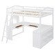 preview thumbnail 8 of 16, White Wooden Full Size Loft Bed with U-shaped Desk,Solid Wood Bed with Tri-fold Mirror and Shelves