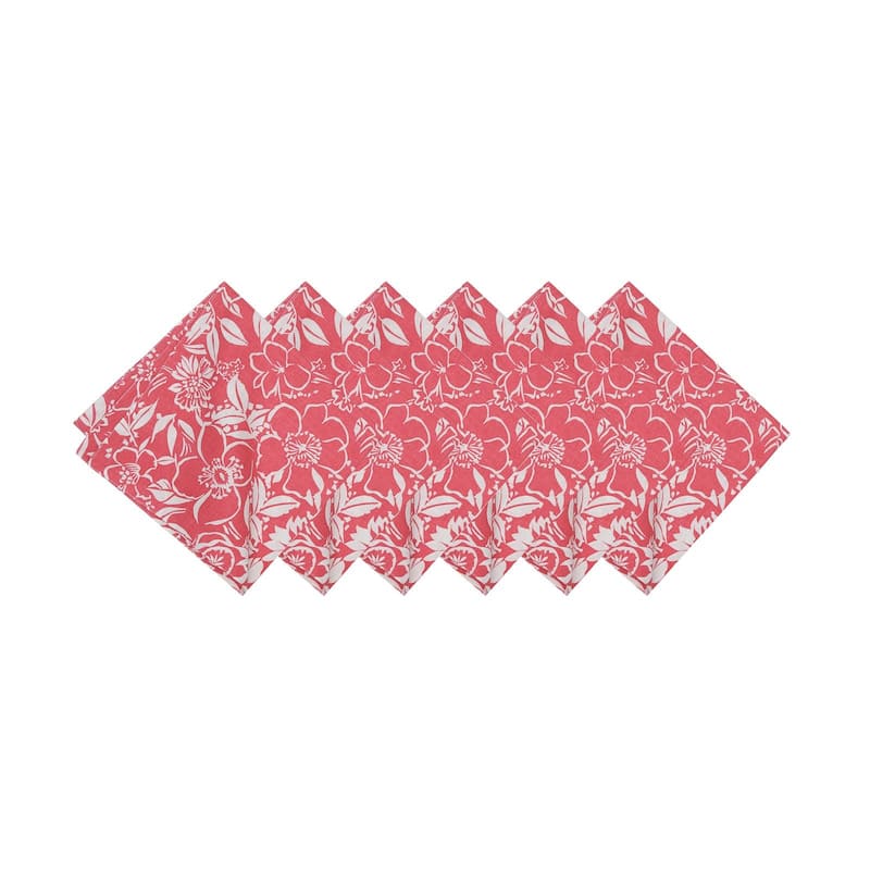 Pink Hibiscus Cotton Napkin, Set of 6 - Set of 6