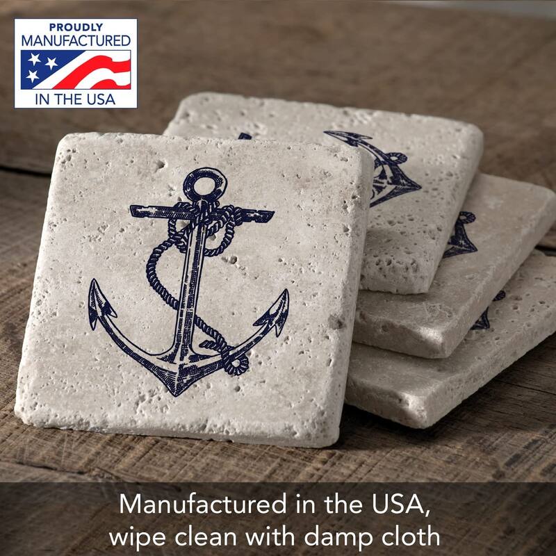 Anchor 4 Pack Natural Travertine Absorbent Stone Coasters with Protective Cork Backing Manufactured in The USA