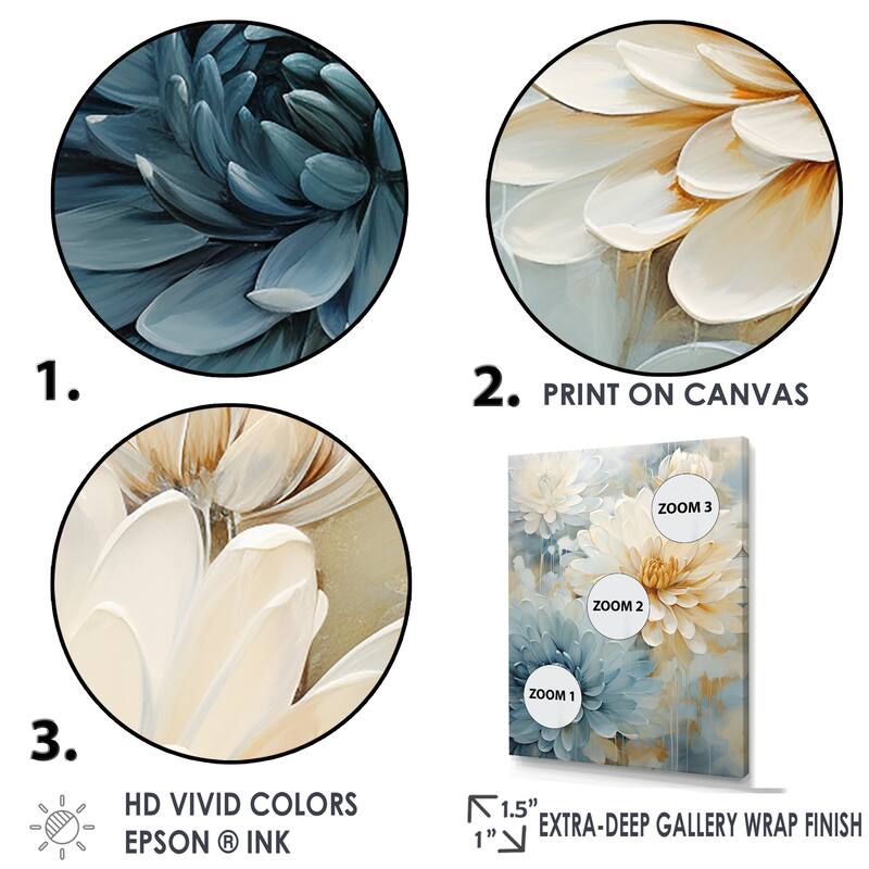Designart "Blooming Mums Painting In Beige And Blue II" Mums Wall Art