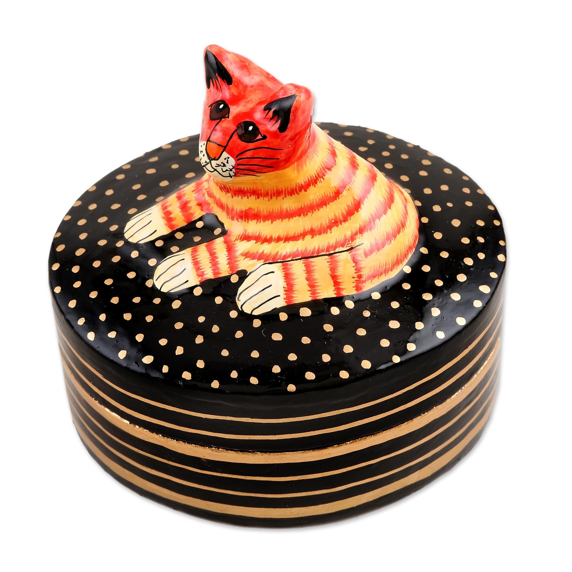 Novica Handmade Cat Nap Decorative Papier Mache Box