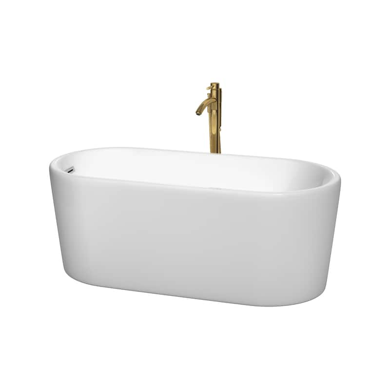 Wyndham Collection Ursula 59" Freestanding Soaking Tub with Tub Filler - White / Polished Chrome Trim / Brushed Gold Faucet