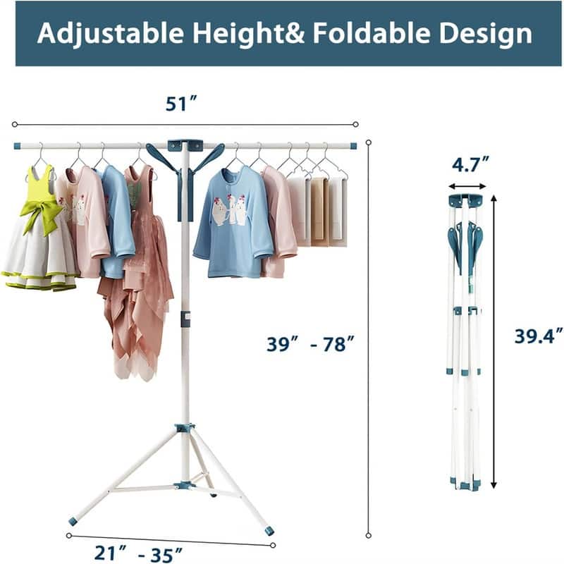 Tripod Clothes Drying Rack Folding Indoor - 4.72"D x 4.72"W x 39.37"H