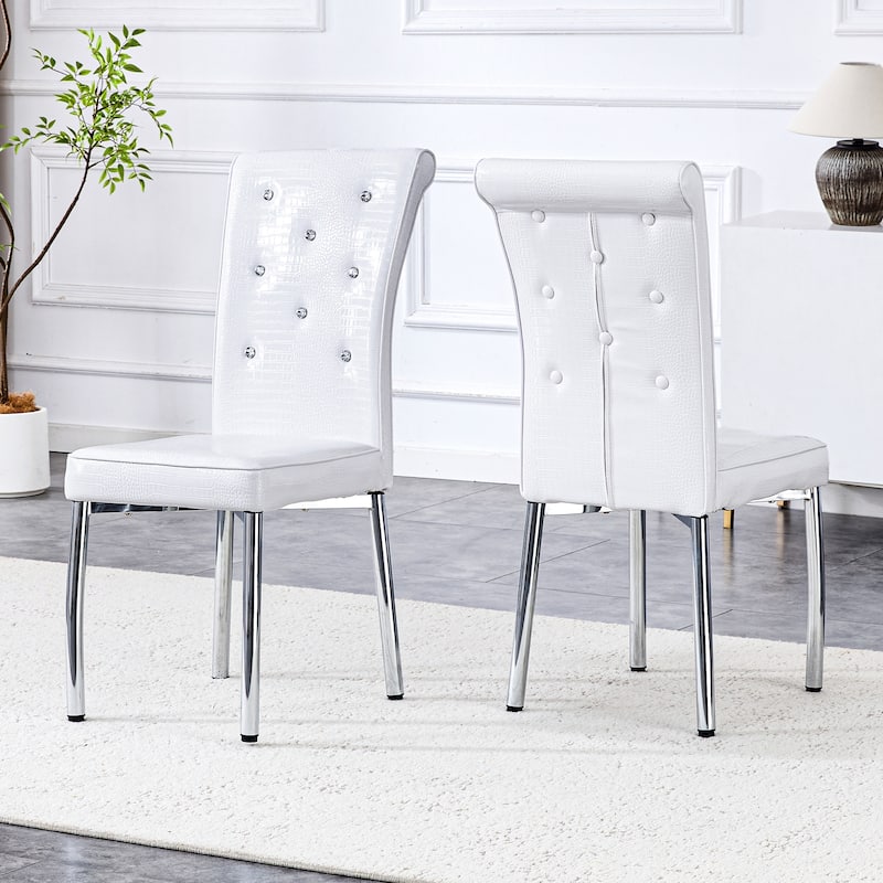 Set of 2 Retro alligator skin Upholstered dining chairs,with Crystal buckle design and Faux Leather design, metal legs