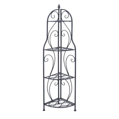Metal Scroll Indoor Outdoor Arched Tall Folding Corner 4 Shelf Bakers Rack - Black - Roche River Decor