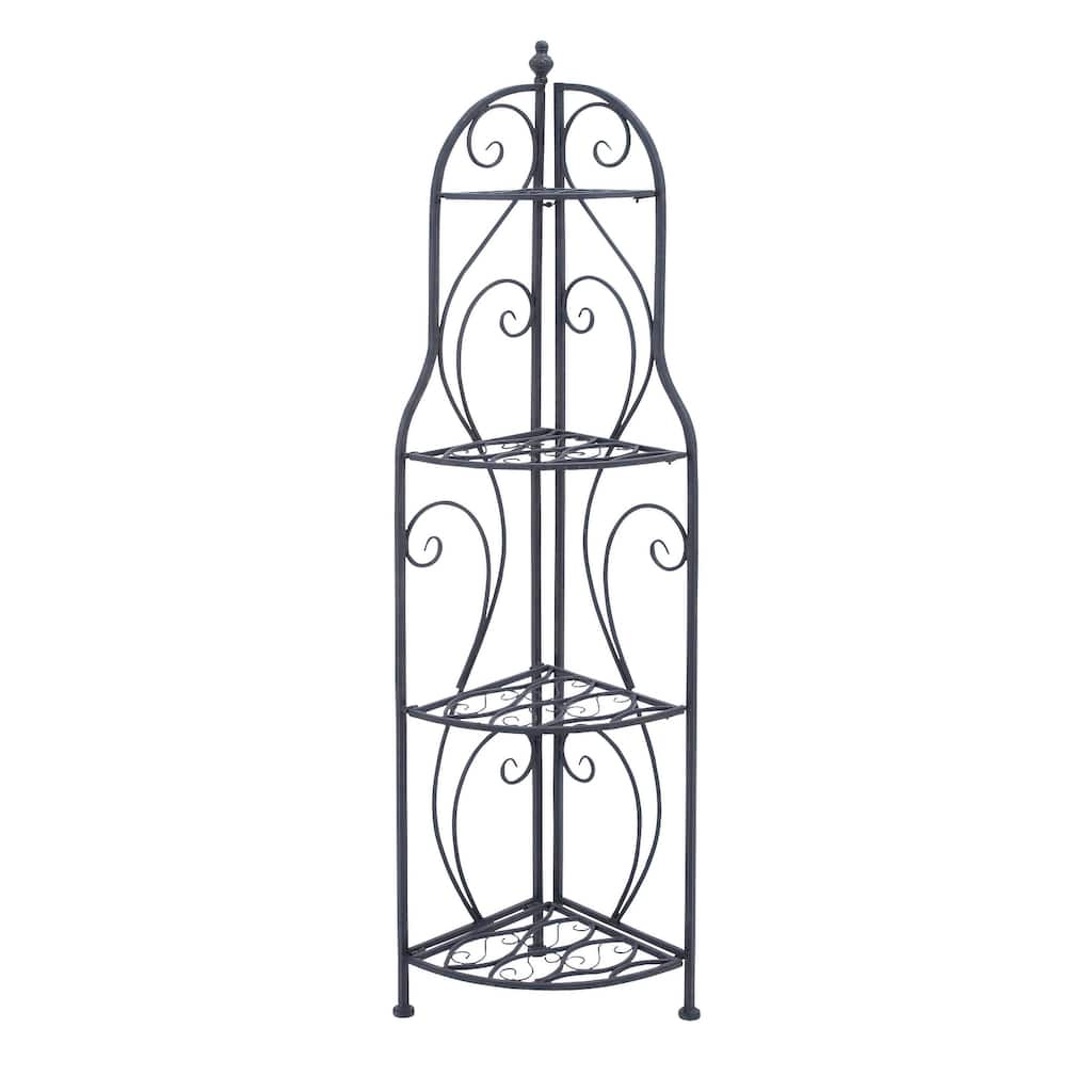 Metal Scroll Indoor Outdoor Arched Tall Folding Corner 4 Shelf Bakers Rack - Black - Roche River Decor