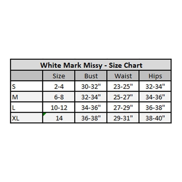 White Mark Dresses Size Chart