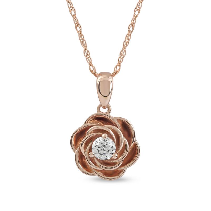 10K Gold 1/5ct TDW Diamond Rose Pendant Necklace for Women