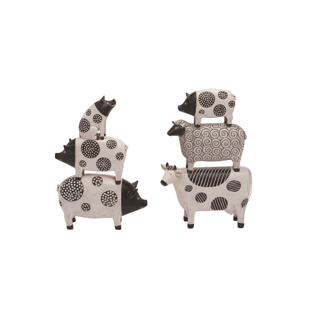 Transpac Resin Stacked Pop Art Farm Animal Set of 2 Spring Home Decorations