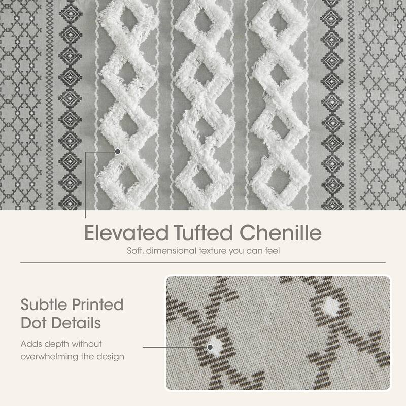 INK+IVY Imani Cotton Printed Shower Curtain with Chenille