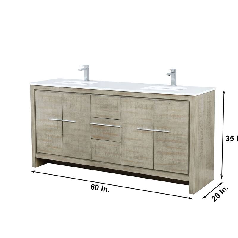 Lafarre 30 in W x 20 in D Rustic Acacia Bath Vanity, White Quartz Top, Brushed Nickel Faucet Set and 28 in Mirror