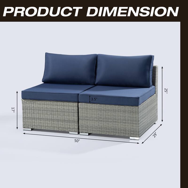 2-Piece Wicker Outdoor Patio Rattan Furniture Sectional Conversation Set with Cushion