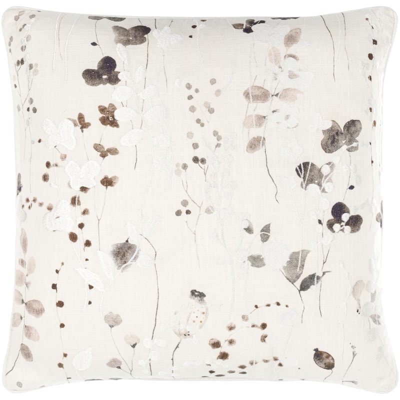 Dewayne Bohemian & Eclectic Floral Accent Pillow - 18"L x 18"W - Polyester - Off-White