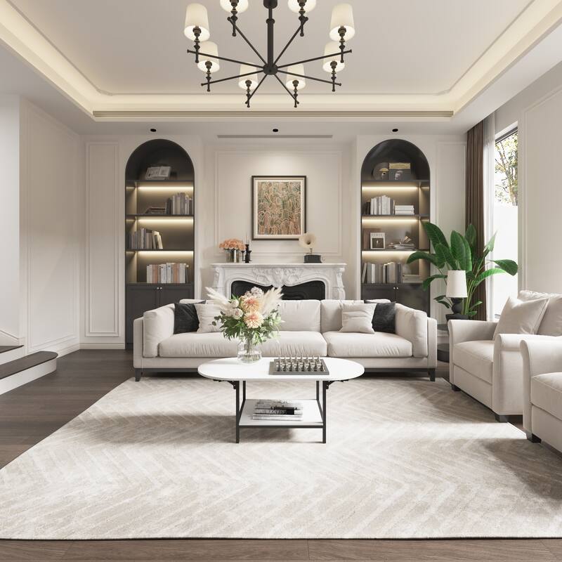 Oval Extended Coffee Tables 2-Tier Center Table with Open Storage