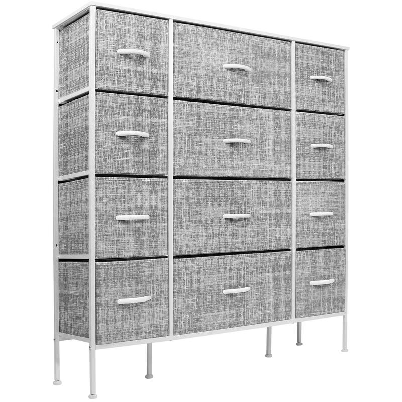Sorbus Extra-large Steel and Grey Fabric 12-drawer Dresser - Gray/White