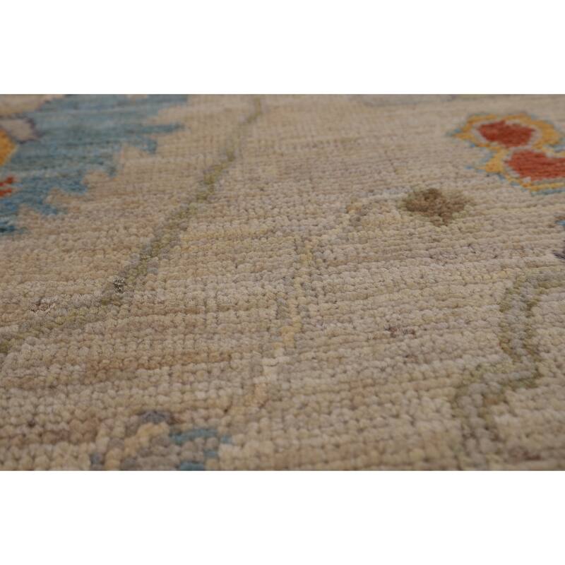 Vegetable Dye Oushak Area Rug Handmade Beige Wool Carpet - 5'0"x 6'10"