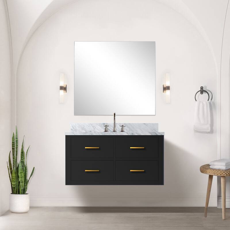 Castor Bath Vanity with Carrara Marble Top, Sink, Mirror and Faucet
