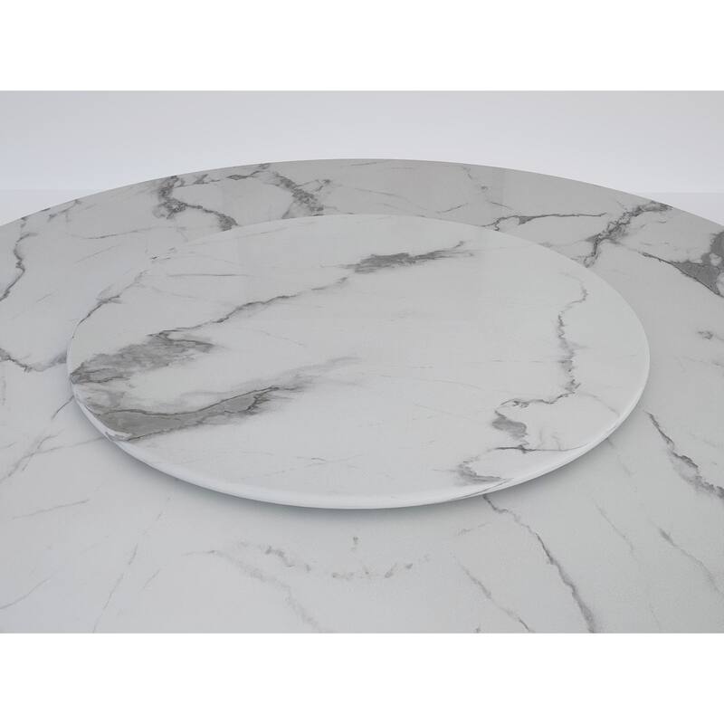 60'' Diameter Round Marble Table with Cubical Marble Base