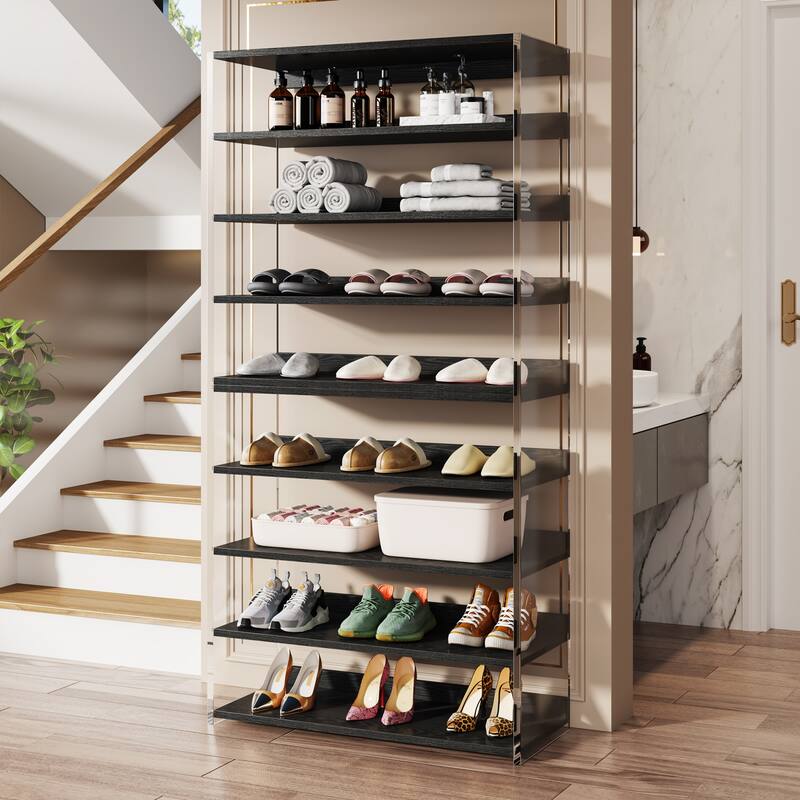 8-Tier Shoe Rack with Wood Shelves, Shoe Organizer Display Storage Shelf for Home, Space-Saving
